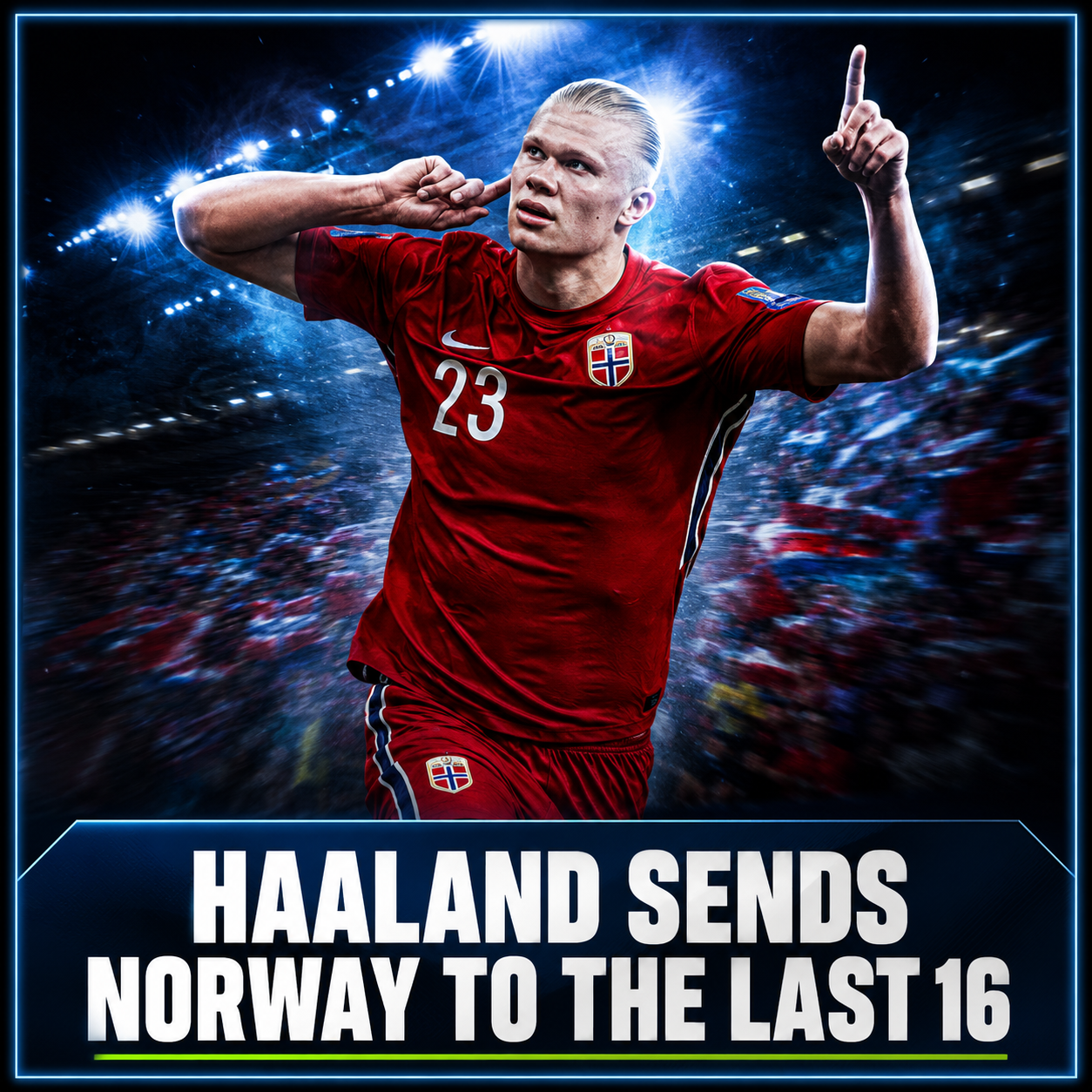 Erling Haaland celebrating Norway's historic Round of 16 qualification after his 86th-minute winner against Ivory Coast