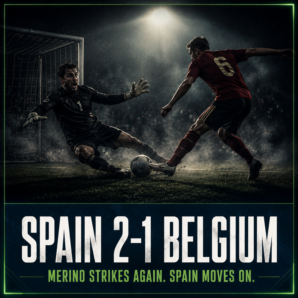 Mikel Merino celebrating his late winning goal for Spain against Belgium in the World Cup quarterfinal