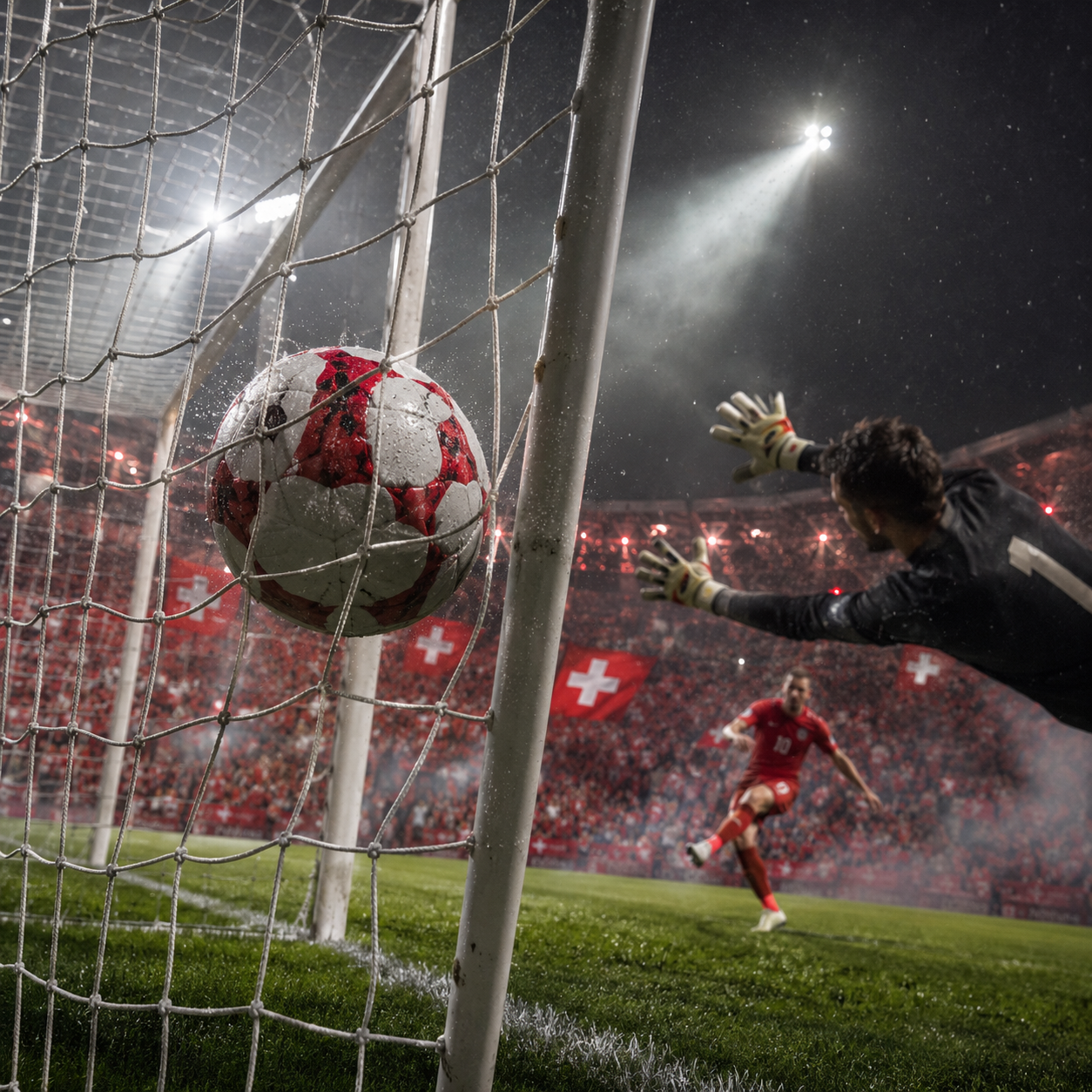 Switzerland players celebrating their penalty shootout win over Colombia in the Round of 16