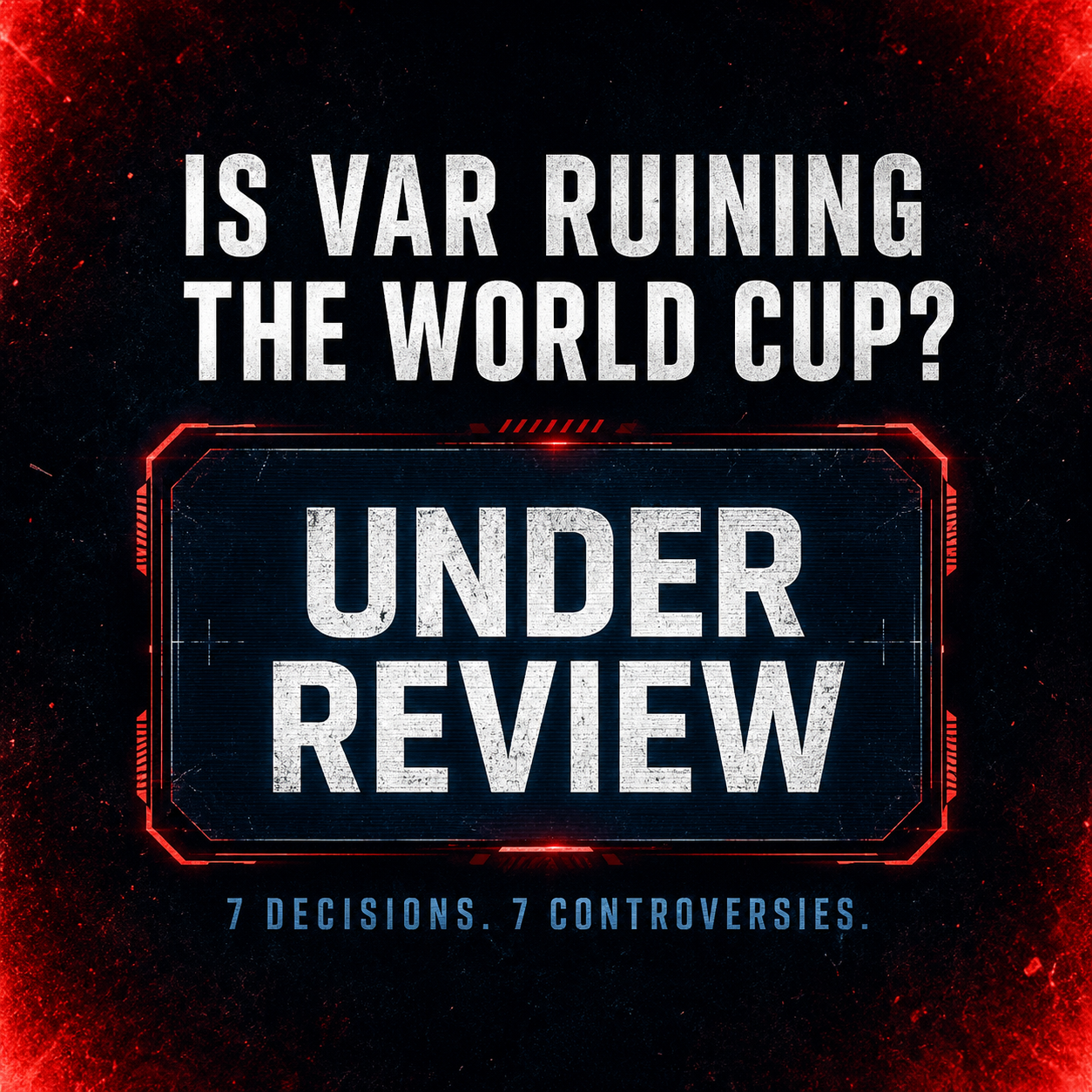 A VAR screen lights up the stadium as referees review a decision at the 2026 World Cup